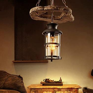 Imagem de Lustre Coutry rústico de madeira pendente pendente luminária retrô luminária de teto vintage para cafeteria, restaurante, bar, sala de estar, quarto