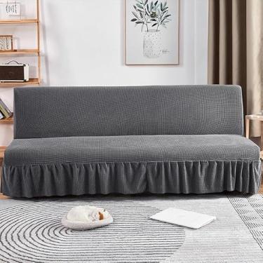 Imagem de Capa de futon sem braços com saia de babados, sofá-cama futon altamente elástica(Gray,Medium (160-190cm))