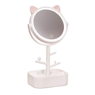 Imagem de Espelho de maquiagem LED com luz de preenchimento de luz menina mesa dobrável dormitório portátil mesa de carregamento lâmpada de mesa lupa pequena e conveniente