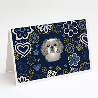 Imagem de Caroline's Treasures BB5101GCA7P Cartões de felicitações e envelopes de Shih Tzu com flores azuis, pacote com 8, 7 x 5, multicolorido