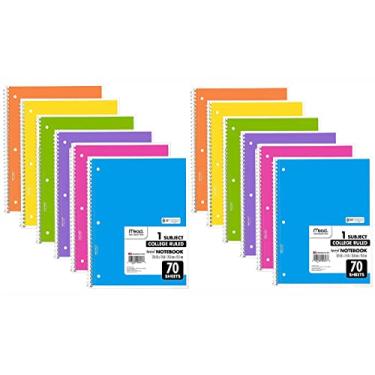 Imagem de Caderno Mead Spiral, pacote com 12 cadernos de papel espiral de 1 matéria, cadernos escolares fofos, cores de calcinha, 70 páginas