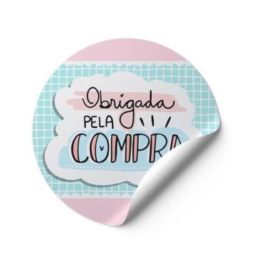 Imagem de 120 Adesivos Obrigado pela compra azul Vinil etiqueta redondos mimo Gr