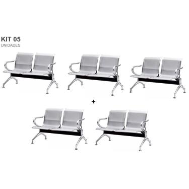 Imagem de Kit com 5 Cadeiras Longarina Aeroporto Cromada 2 Lugares