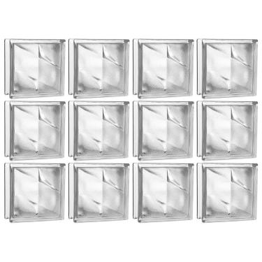 Imagem de Kit 12 Tijolos Bloco De Vidro Rajada Opaca 19x19x8 Tradestar