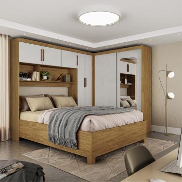Imagem de Quarto Modulado Casal com Espelho e Cama 7 Portas Belém Carioca Móveis - Cinamomo/Off White