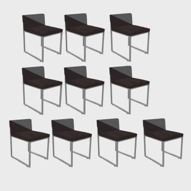 Imagem de Kit 10 Cadeira Office Lee Duo Sala de Jantar Industrial Ferro Cinza Corino Marrom e Cinza - Ahz Móveis