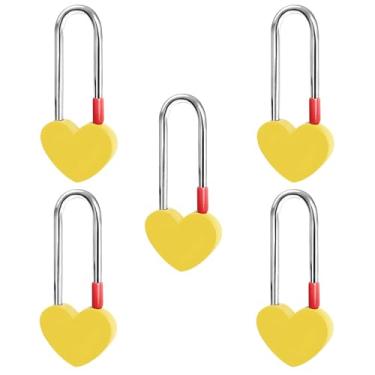 Imagem de Gradleen Cadeado de coração único Keyless Love Lock, 5 peças, amarelo, 8,9 cm, 50 mm, Love Padlock para ponte Lovelock, árvore dos desejos (sem chave)
