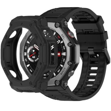 Imagem de QHBAMD Pulseira de silicone com capa compatível com Amazfit T-REX3, capa macia e respirável, para homens e mulheres (preto)