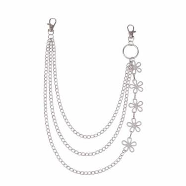 Imagem de Calça com flores em camadas, corrente para mulheres e homens, vintage, Harajuku, cinto floral vazado, jeans, carteira, correntes de barriga, punk, hip hop, bolso, chaveiro, hipster, motociclista, moda