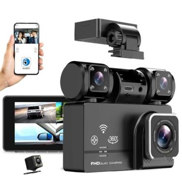 Imagem de Câmera veicular com 4 canais WiFi DVR .360 graus de proteção panorâmica WDR, HD1080P, câmera frontal e traseira, lente rotativa, gravador de vídeo com visão noturna IR