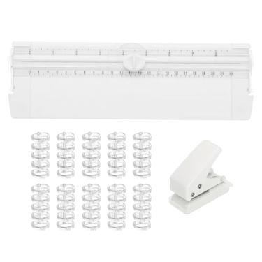 Imagem de PATIKIL Cortador de papel, cortador de papel A4 reto pequeno portátil com furador e fichário para artesanato, cartão de etiqueta, álbum de recortes, branco