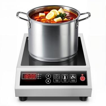 Imagem de Aesthetern Fogão De Indução Portátil, Chapa De Aquecimento Profissional, Queimador De Bancada Comercial De 1800 W, Fogão Elétrico De Aço Inoxidável Com Serpentina De Aquecimento Grande De 8'' De Cam