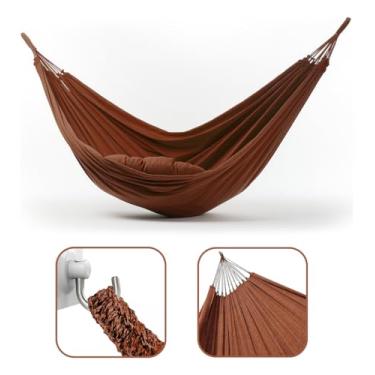 Imagem de Rede De Descanso Dormir Balanço Casal Jeans Reforçada Grande 3,8m x 1,5m - Ideal Para Camping, Hotel, Praia, Acampamento, Jardim, Varando, Sítio, Chácara, Apartamento, Viagem, Fazenda (Laranja-escuro)