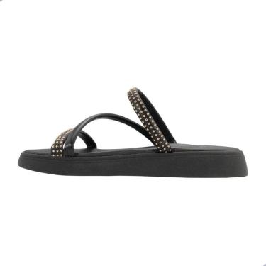 Imagem de Tamanco Feminino Moleca Tira Pronta Napa Turim Preto Ouro Claro