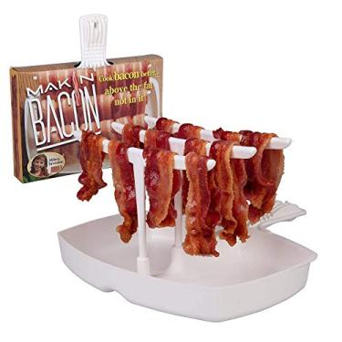 Imagem de Fogão de bacon de micro-ondas - A bandeja de bacon de micro-ondas original Makin Bacon - reduz a gordura em até 35% para um café da manhã saudável - faça bacon crocante em minutos Feito nos EUA. Enviado de Wisconsin