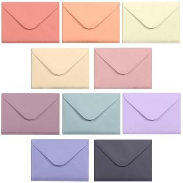 Imagem de Envelopes de cartão de presente – 100 unidades de mini envelopes, envelopes de papel para cartões de visita, pequenos bolsos de envelope em massa, 10 cores pastel, 10 x 7 cm