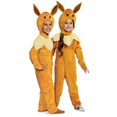 Imagem de Fantasia Eevee para crian as, traje Pokemon oficial com capuz, tamanho pequeno (4-6)