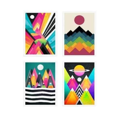 Imagem de Kit 4 Quadros Figurativo Abstrato Colorido 33X24 Vidro Preta - Quadros