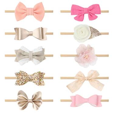 Imagem de Sutiã de nylon elástico para bebês meninas da Subesty, faixa de cabelo de flor macia para bebês recém-nascidos, conjunto com 10, Baby Headband-b, 5.5 inch