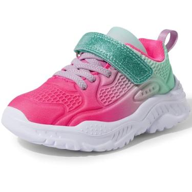 Imagem de Harvest Land Tênis infantil com glitter, sem cadarço, para meninos e meninas, casual, tecido respirável, com sola macia, com gancho e laço para atividades ao ar livre, Vermelho-verde, 10 Toddler