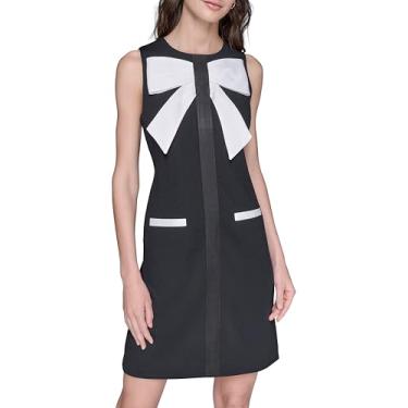 Imagem de Karl Lagerfeld Paris Minivestido feminino sem mangas com detalhe de laço, Preto e branco macio, 44