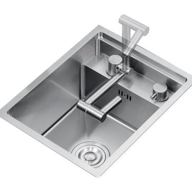 Imagem de Barra de aço inoxidável de tigela única de aço invisível cozinha escondida pia de tigela única mini pia pequena com tampa, torneira dobrável, prata, 35 * 45 * 23cm