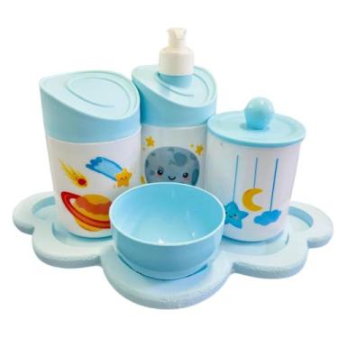 Imagem de Kit Higiene Baby Espacial Menino c/bandeja em MDF - Dóia Kids, Planeta