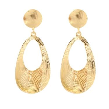 Imagem de Brincos pendentes de gota d'água dourados delicados, textura grossa, brincos redondos pendurados, minimalistas, acessórios para festas noturnas, Large, Liga de aço, Sem pedra preciosa