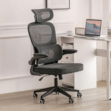 Imagem de Cadeira de escritório em casa com rodas e apoio às costas, cadeiras de mesa de malha de msh high cadeira ergonômica cadeira de computador com armas ajustáveis, cadeira de tarefa de jogo para