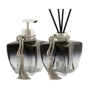 Imagem de Conjunto Conjunto de vidro para banheiro com efeito degradê preto 280 ml Sabonete e difusor + acessórios de luxo