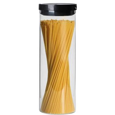 Imagem de FEOOWV Pote De Armazenamento Para Macarrão 0,9 L/2 Polegadas - Vidro Espaguete Com Tampa Recipiente Hermético Alimentos Secos, Lanches, Macarrão, Doces (Preto)