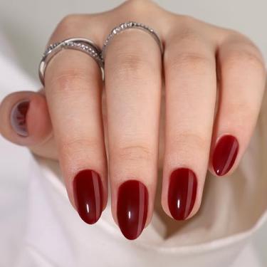Imagem de RTKHFZE Unhas Postiças Curtas De Gel Macio Vermelho Amêndoa Com Cola, Ajuste Perfeito, Bastão Reutilizável Em 16 Tamanhos, Kit 32 Peças, Uva