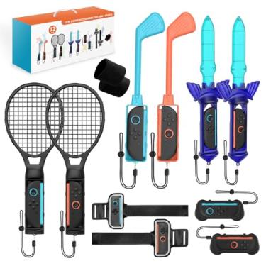 Imagem de Uxilep Pacote De Acessórios Para Jogos Esportivos Switch Nintendo 2 (2025), Kit Festa Familiar 12 Em 1 Com Raquetes Tênis, Tacos Golfe, Espadas Chambara, Alças Pernas E Manoplas Joycon