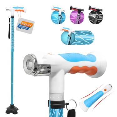 Imagem de BigAlex Bengala Dobrável Com Duas Luzes Led Para Idosos, Base Sólida, Ajustável, Bolsa De Transporte Homens E Mulheres