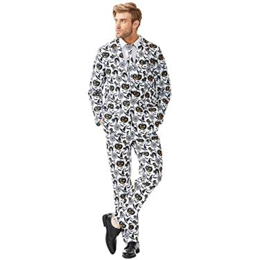 Imagem de ACH Terno de Halloween para homens, fantasia de festa, adulto, em diferentes estampas, 3 peças, jaqueta masculina feia e divertida para cosplay com calça de amarrar, Branco/abóbora, 3G