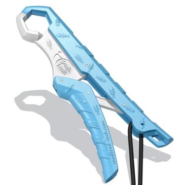 Imagem de SNAIL TRAIL Pegador de peixe flutuante de 22 cm, pegador de lábios de peixe de robalo, pegador de peixe para peixe-gato, suporte de ferramentas de pesca para caiaque (19 cm, azul e branco)