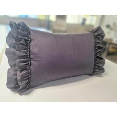 Imagem de Fronha com babados tamanho padrão francês estilo country vintage fronhas com fecho de zíper 100% algodão egípcio fronha para quarto 51 x 66 cm, cinza escuro