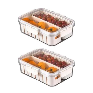 Imagem de Kit 2 Pote Cesto Organizador Transparente Hermético com Tampa Empilhável com Divisórias Internas Multiuso - Caixa Organizadora Ideal para Geladeira, Alimentos, Frutas, Legumes