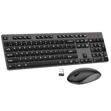 Imagem de Combo de teclado e mouse sem fio, mouse EDJO silencioso para teclado USB sem fio, sem fio, 2,4 GHz, bateria de longa duração, para computador, laptop, PC, Chromebook, Windows (cinza, 1 pacote)