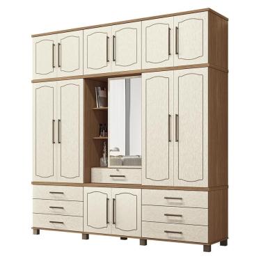 Imagem de Guarda Roupa Casal Londres Capelinha 13.7 13 Portas 7 Gavetas Jatobá-areia Com Espelho - Santos Andirá Jatobá-areia