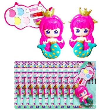 Imagem de Kit 10 Estojos de Maquiagem Infantil Sereia Brinquedo Atacado Lembranc