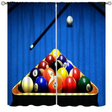 Imagem de Fblifil Cortinas esportivas de bilhar, vista de alto ângulo de bolas de mesa de sinuca, festa divertida, com bolso para varão, cortinas de janela para café, quarto, sala de estar, sala de bilhar