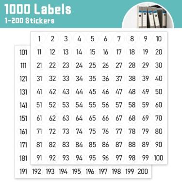 Imagem de Etiquetas de número branco 1000 peças, adesivos de número consecutivo de 2,5 cm 1-200, adesivo numerado de vinil, autoadesivo e livre de resíduos, uso em ambientes internos e externos