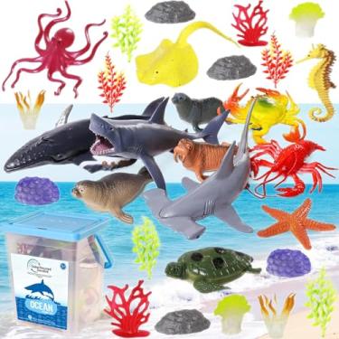 Imagem de BIWASE Brinquedos De Figuras De Animais Marinhos Do Oceano Para Crianças, Brinquedos Realistas Reciclados E Amigáveis, Incluindo Tubarão, Baleia, Corais, Ervas Marinhas, Etc., Para Crianças Pequenas,