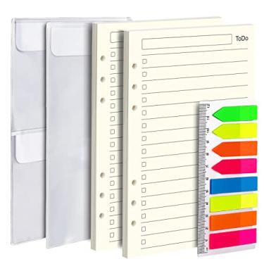 Imagem de Lista de tarefas papel de refil A5, papel de caderno de folhas soltas A5, papel de inserção de pasta A5 Daily Planner, refil de papel pautado universitário, papel de escrita de enchimento 6 anéis A5, com marcador de página, 90 folhas/180 páginas