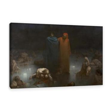 Imagem de Pintura a óleo para decoração de casa, impressão de arte de parede, pintura giclée, Dante e Virgílio no nono círculo do inferno, tela de arte romântica para escritório, sala de estar, quarto,
