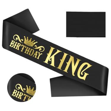 Imagem de SKJIAYEE Faixa De Aniversário King, Engraçada Cetim Preto Com Letras Douradas Para Meninos Ou Homens, 10, 13, 16, 18, 21, 30, 40, 50 E 60 Anos, Qualquer Material Festa, Presentes Lembrancinhas