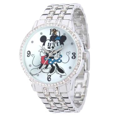 Imagem de Disney Relógio adulto com pulseira de quartzo analógico Glitz CZ, Prata, Pulseira Minnie CZ 1 - Caixa de prata/pulseira de liga de prata