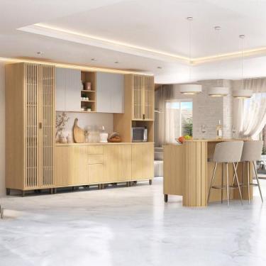 Imagem de Armário de Cozinha 8 Peças CP01 Com Ilha Pierre Carvalho/Cinza L01 - M