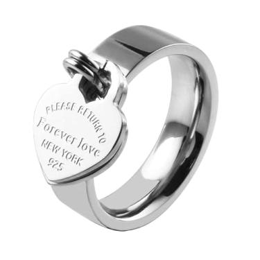 Imagem de JINHUI Anéis de coração com pingentes para mulheres, anel de amor eterno banhado a ouro 18k, anéis de amizade de coração de aço inoxidável, anel de mão de Fátima com olho turco, presente delicado para